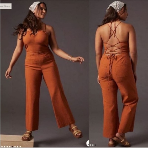 Anthropologie Maeve The Colette Strappy Jumpsuit Pantsuit NEW Plus Sz 22W Orange